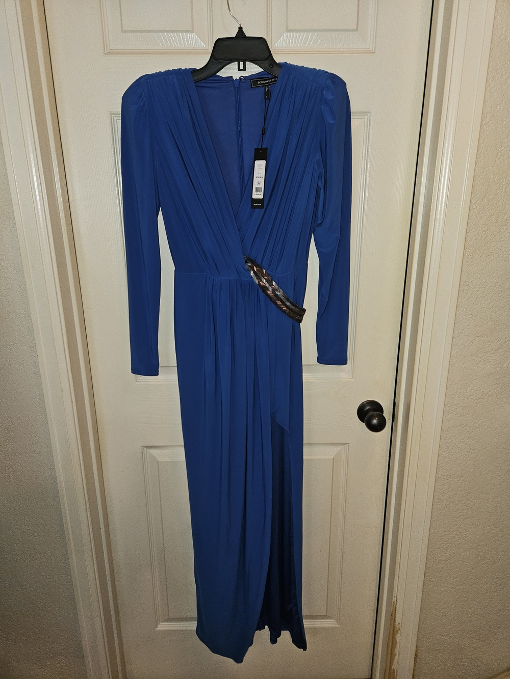 BCBGMaxAzria Cobalt Blue Long Sleeve Wrap Maxi Dress
